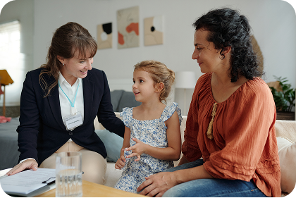 Social worker talking with a child
